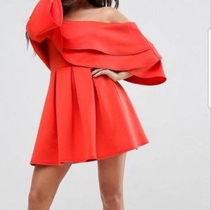 ASOS Long Sleeve Ruffle Off Shoulder Mini Dress